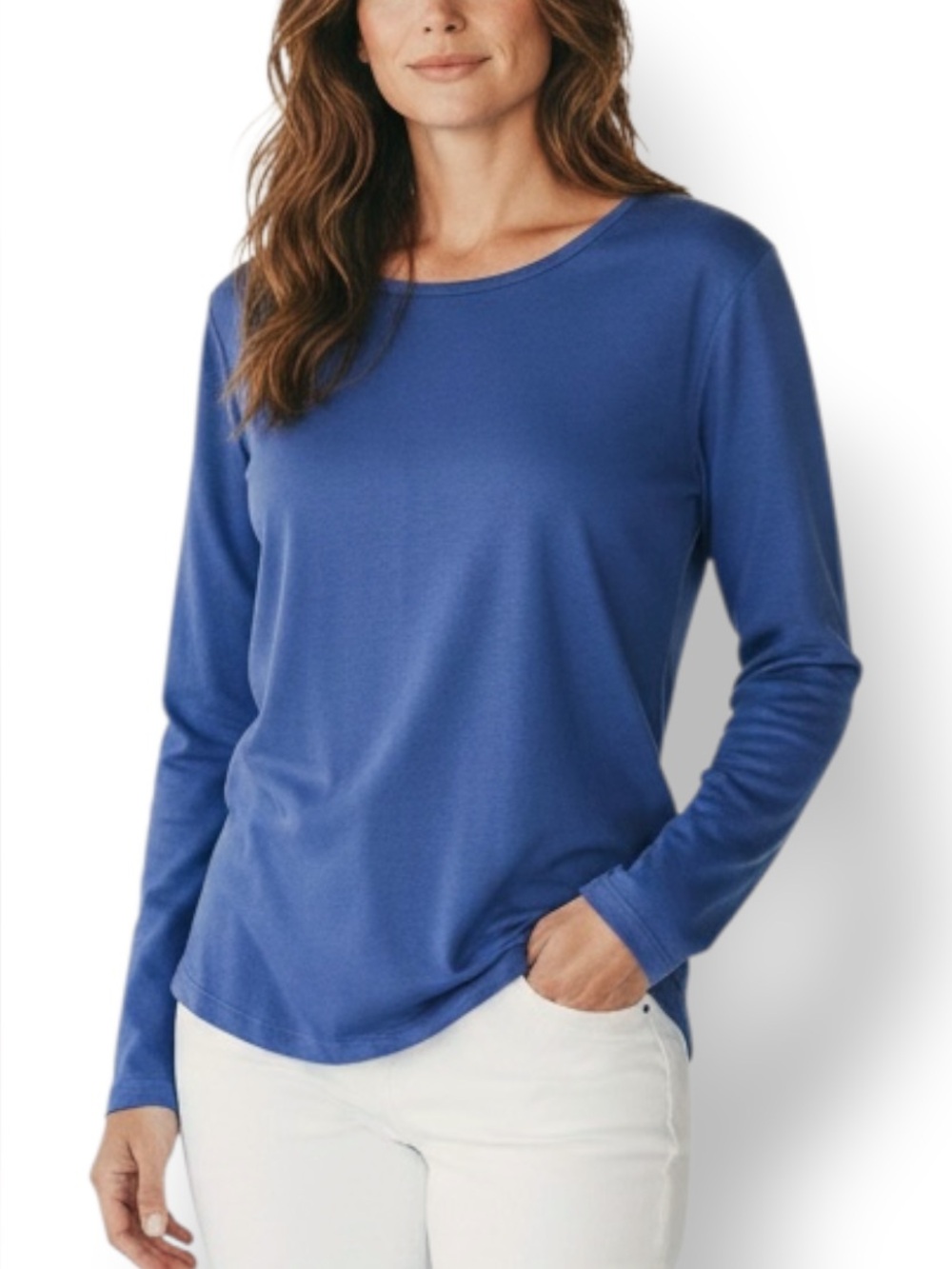 4/$20 Liz Claiborne New York Petite Blue Long Sleeve Cotton Tee Shirt Small - Picture 1 of 4
